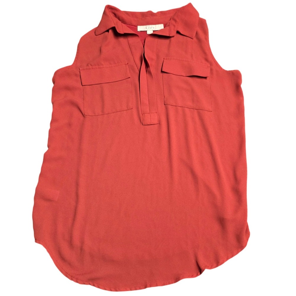 LOFT Sleeveless Mixed Media Utility Blouse Women's Size S‎ Burnt Orange Rust